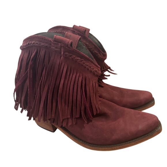 LIBERTY Black Burgundy Fringe Ankle Boots - Picture 2 of 9